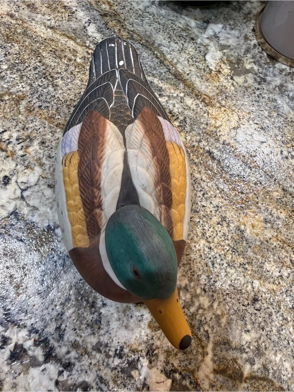 Vintage Hand-Painted Mallard Duck Decoy - Green Head, Brown & Tan Body